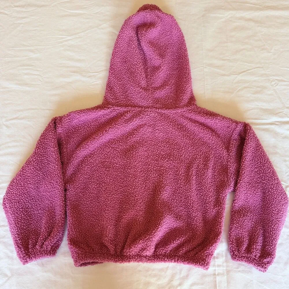 Nike Girls 4 XS Pink Sherpa Fleece Plush Pullover Hoodie Embroidered Spellout